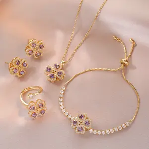 5PCS Rotatable Jewelry Set, Necklace for Women Trendy Style Starburst Heart Necklace Zircon Set Rotating Heart Ring Bracelet Earrings Micro-inlaid Choker
