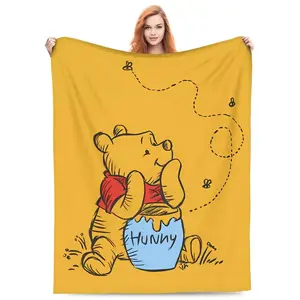 DISNEY CLASSIC Winnie the Pooh Throw Blanket for Adults Flannel Fleece Blanket Soft Warm Blankets for Couch Sofa Bed Camping Travel Movie Theater Suitable for Halloween and Christmas Holiday Decorations