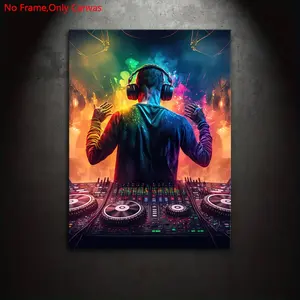 1 Piece/Set Frameless Canvas Painting Print Poster, Classic Cyberpunk Style Art, Neon Party DJ, Modern home decor, ideal gift for music culture enthusiasts and home decor