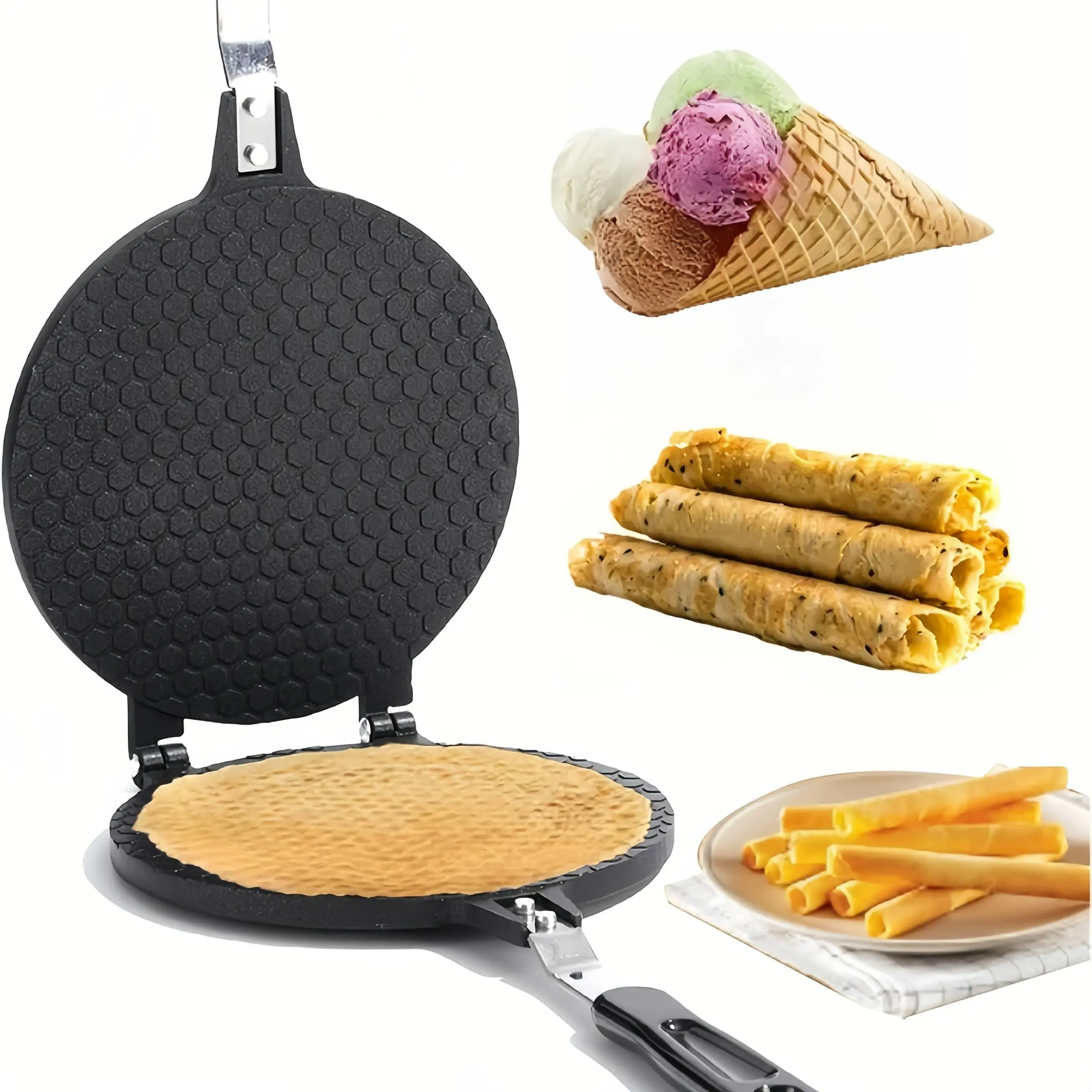 Luxurious Waffle Maker for Ice Cream Cones and Waffles, Easy Release Non-Stick Surface with Heat Resistant Handle, Handheld Baking Tool for Home Use, Nonstick Waffle Maker, Waffle Baker Machine