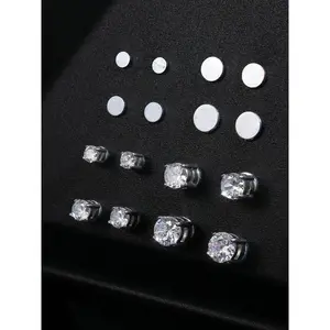 4-7MM Magnetic Earrings for Men Women Shiny Round Cubic Zirconia Stud Earring Jewelry for Non-Pierced Ears Hypoallergenic Stainless Steel Fake Earrings Not Easy to Fall off