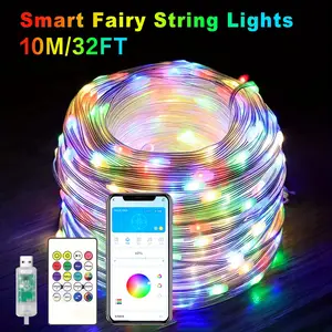32FTLED String Light Fairy Light with 150 LED Bulbs, RGB Colors, DIY Changing Modes, APP and 20-KEY Remote Control, Music Synch, USB Power, Decorate Your Living Bedroom, and Parties.