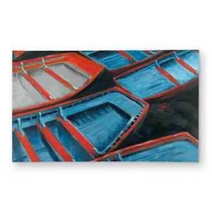 Begin Home Decor C1ROAR35WY0ZKK 3 x 5 ft. Small Blue & Red Canoes Rectangle Area Rug - Coastal Boat Outdoor Decor