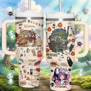 Studio Ghibli Totoro, Howl's Moving Castle & Spirited Away 40oz Tumbler with Handle Anime Travel Mug