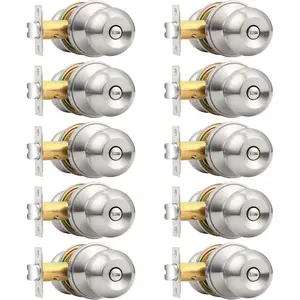 Bedroom Bathroom Door Knobs Brushed Nickel Door Handles, Interior Door Knobs Locks Privacy Door Knobs Stainless Steel, 10 Pack