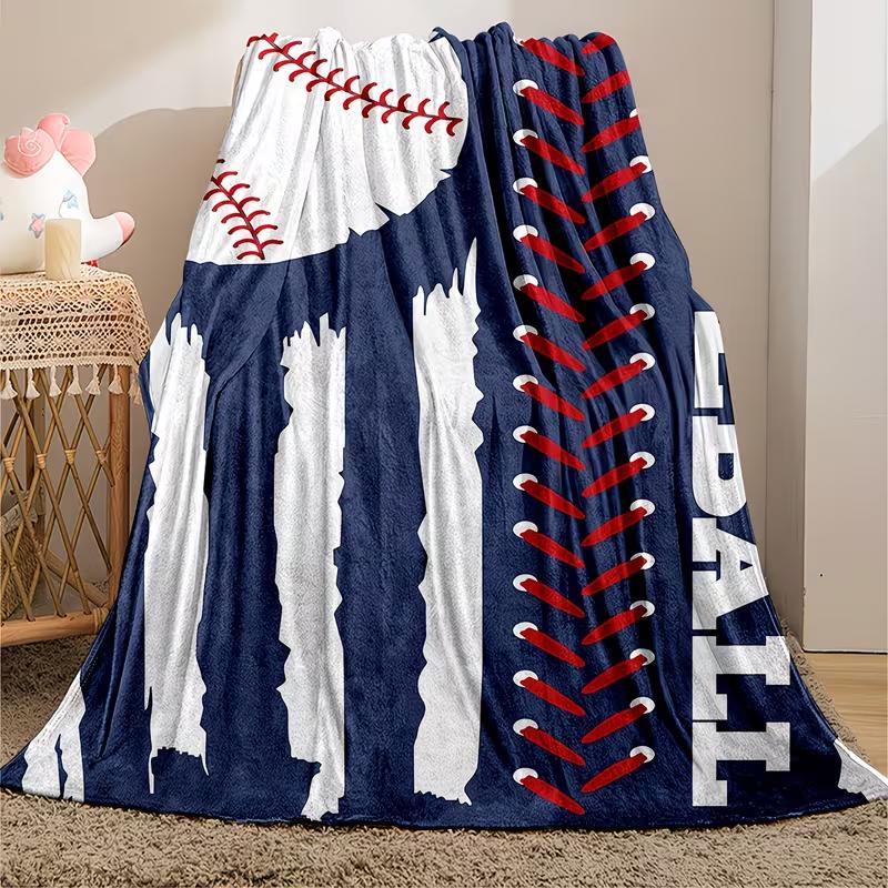 Soft Funny Throw Blanket Reversible Baseball Print Flannel Fleece Throw Blanket Suitable for - Use - Soft Warm Bedspread with Baseball Bat & Patterns, Hand Wash Care, Perfect Gift for Fans for Home, Office, Travel, Picnic -