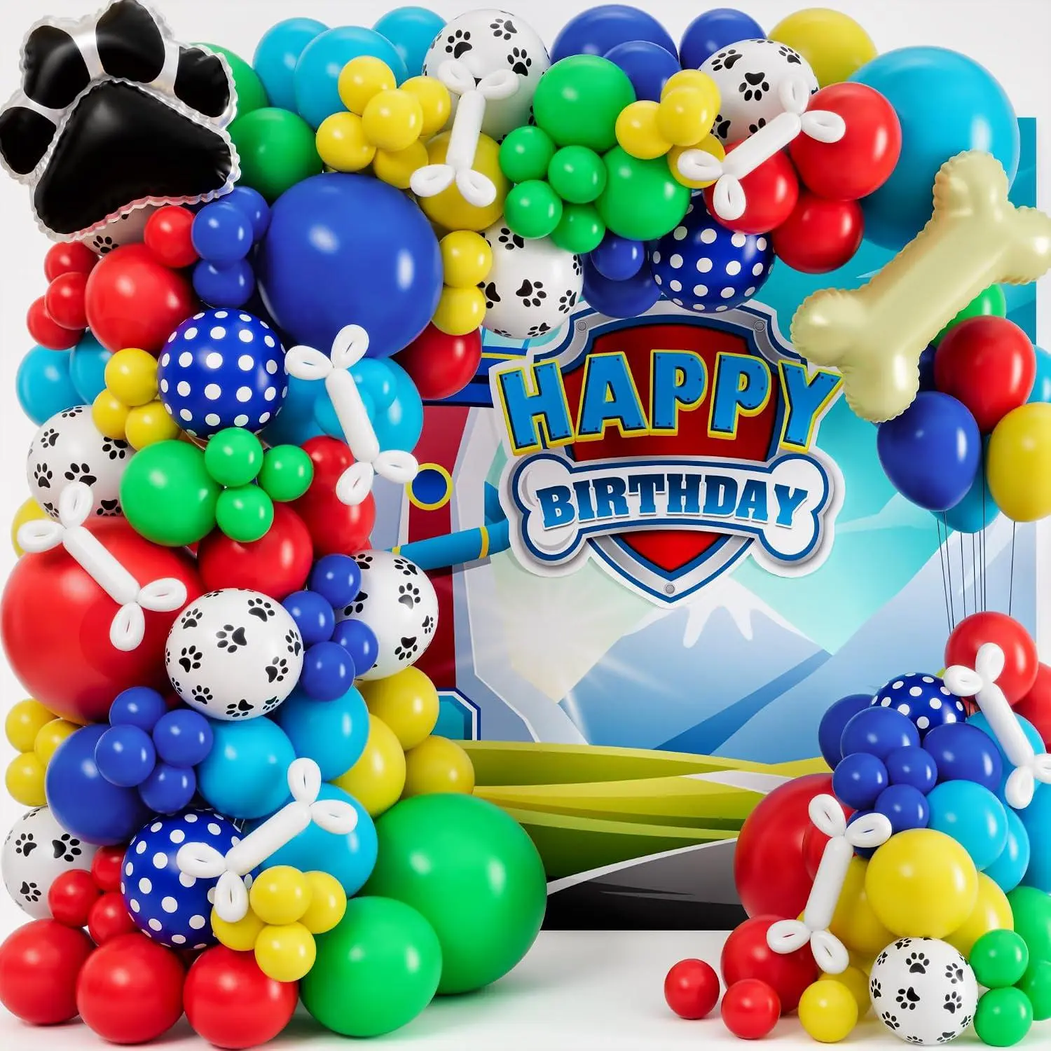 All-In-1 Paw Balloons Garland Arch Kit With Bonus Dog Bone & Paw Print Balloons For Paw Birthday Decorations – Paw Balloons, Paw Party Supplies For 3Rd Yo Boy
