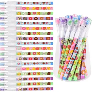48 count HB Donuts Themed Translucent Pencil Fun Multipoint Pencil Multicolor Non Sharpening Stackable Pencils Pop Up Plastic Pencils for Classroom Rewards Carnival Prizes