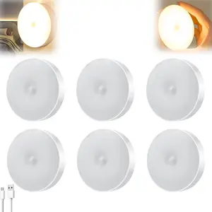 6 Pack Motion Sensor LED Puck Lights - Magnetic Dimmable Under Cabinet Lights, Wireless for Kitchen, Closet & Shelf