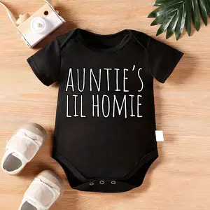 100% Pure Cotton Baby Onesies Auntie'S Lil Homie Letter Print Soft Casual Round Neck Baby Onesies, for Outdoor Tagless Design
