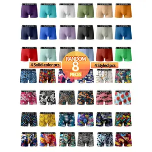 KJFJUSTML 8-Pack Men's Boxer Briefs - 4 Solid Color & 4 Cartoon Print - 95% Polyester 5% Spandex - Super Stretch Fabric for Comfortable Fit Menswear Socks