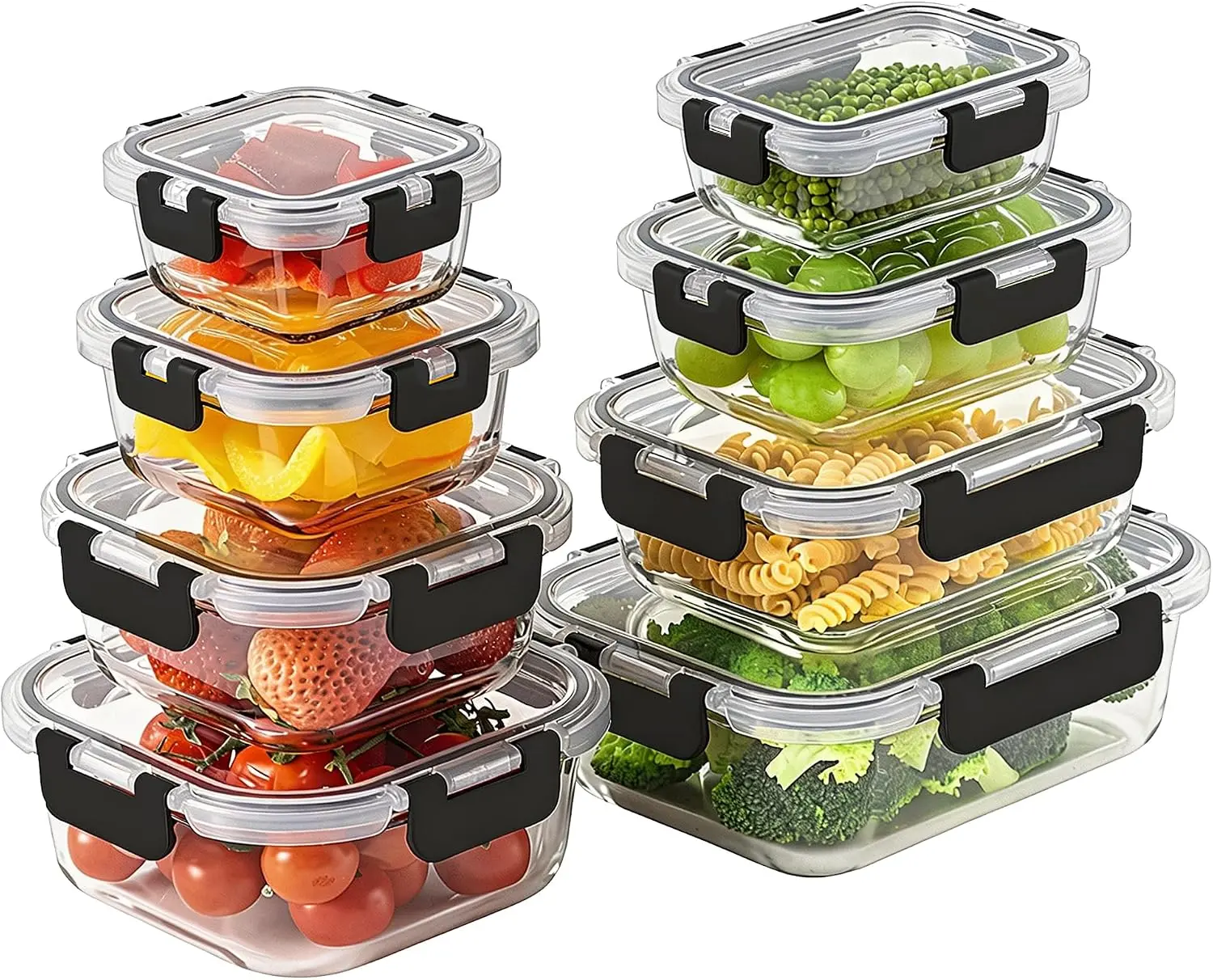 8-Pack Borosilicate Glass Food Storage Containers with Airtight Lids - Leakproof Bento Lunch Boxes, Oven, Microwave & Freezer Safe Meal Prep Set