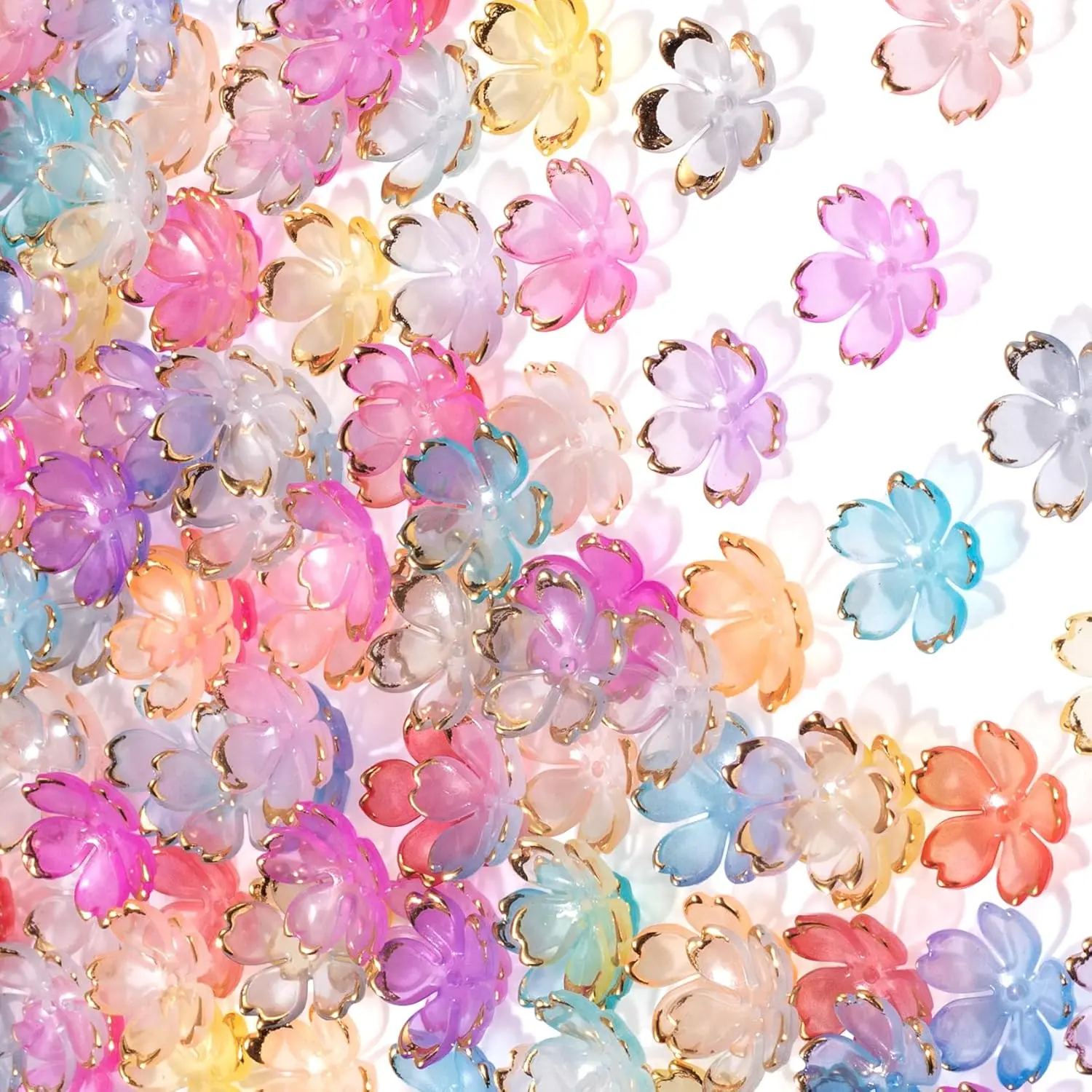100PCS Flower Beads Gold Plated Floral Charms Cherry Blossom Beads for Bracelet Jewelry Crafts