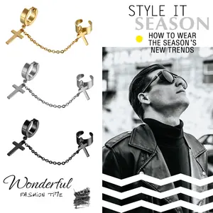 OIDEA Double Cross Chain Ear Cuff Earrings, Non-Piercing Stainless Steel Clip-On Jewelry for Men and Women