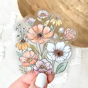 Wildflower Bunch Clear Waterproof Vinyl Sticker, 3x3"
