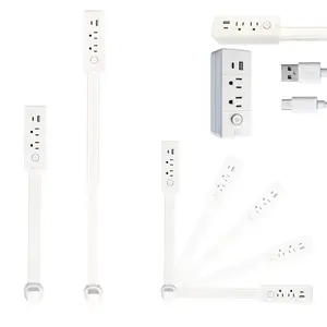 Outlet Extender Outlet electrical  Mountable Multi Plug Wall Outlet, with USB-A  USB-C & 2 AC, Extendable 17-27" Rotatable 180°  Surge Protector Power Strip,UL-certified power  cord,ideal for behind furniture in home/office