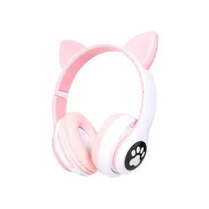 Cute RGB luminous electronic cat ear gaming headset with HIFI stereo sound, 60 hours of battery life, gradient cool lighting effects, full wrap design, comfortable to wear, foldable design, suitable for various games/mobile phones/computers