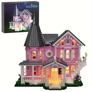 1349Pcs Pink Palace Building Blocks House Puzzle Building Set, Suitable For Adults Birthday Gifts, Halloween Gifts, Christmas Gifts, Is A Good Living Room Decoration, Room Decoration