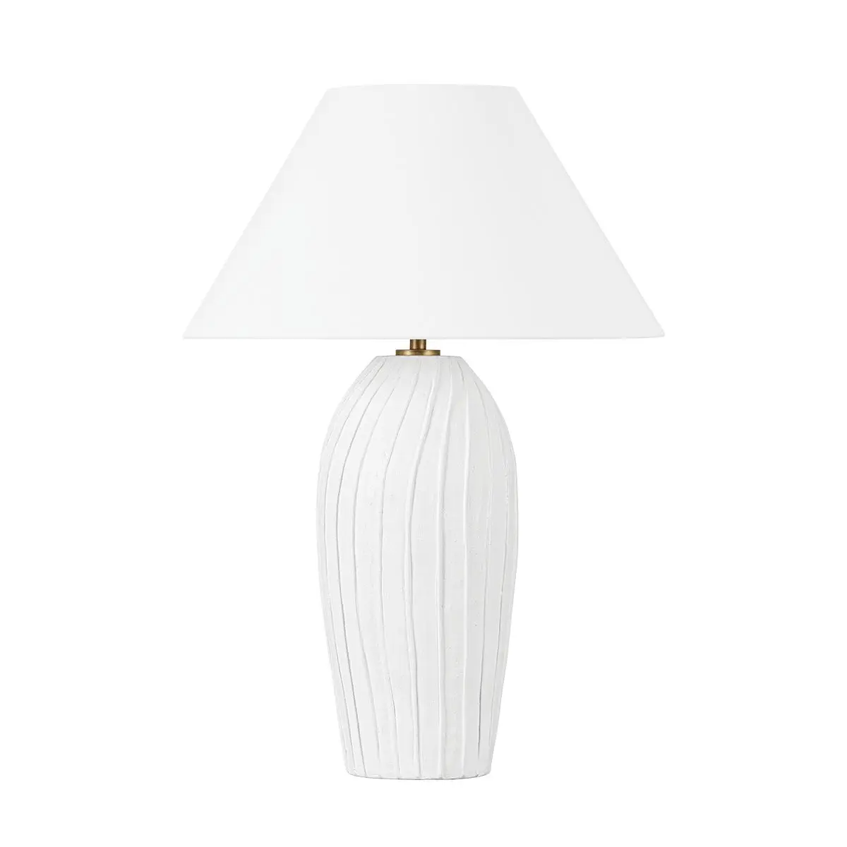 Artisan Deacon Table Lamp with Pleat-like Folds and Natural Linen Shade in Chalky White Finish