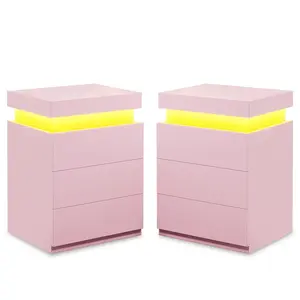 Sikaic 2PCS Nightstand with LED Lights Charging Station Pink