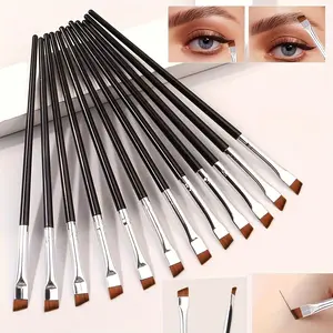 12-Piece Black & Silver Angled Eyeliner Brushes Set – Precision Blade Design for Flawless Eyeliner Application, Makeup Brushes Set