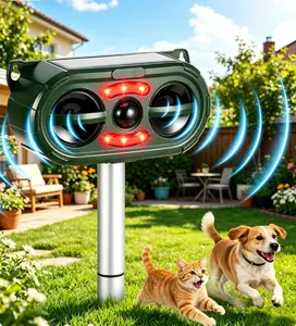 Solar Cat Repellent Ultrasonic,Ultrasonic Cat Repellent, IP54 Cat Deterrent for Garden, Five-Mode Outdoor Animal Repeller for Garden Camping Orchard Farm Rice Field