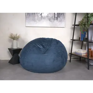 5-Foot Comfortable High-Density Shredded Foam Bean Bag Chair for  Adults, with Removable Microsuede Cover, Ideal Reading and Bedroom Floor Lounge, Midnight Blue