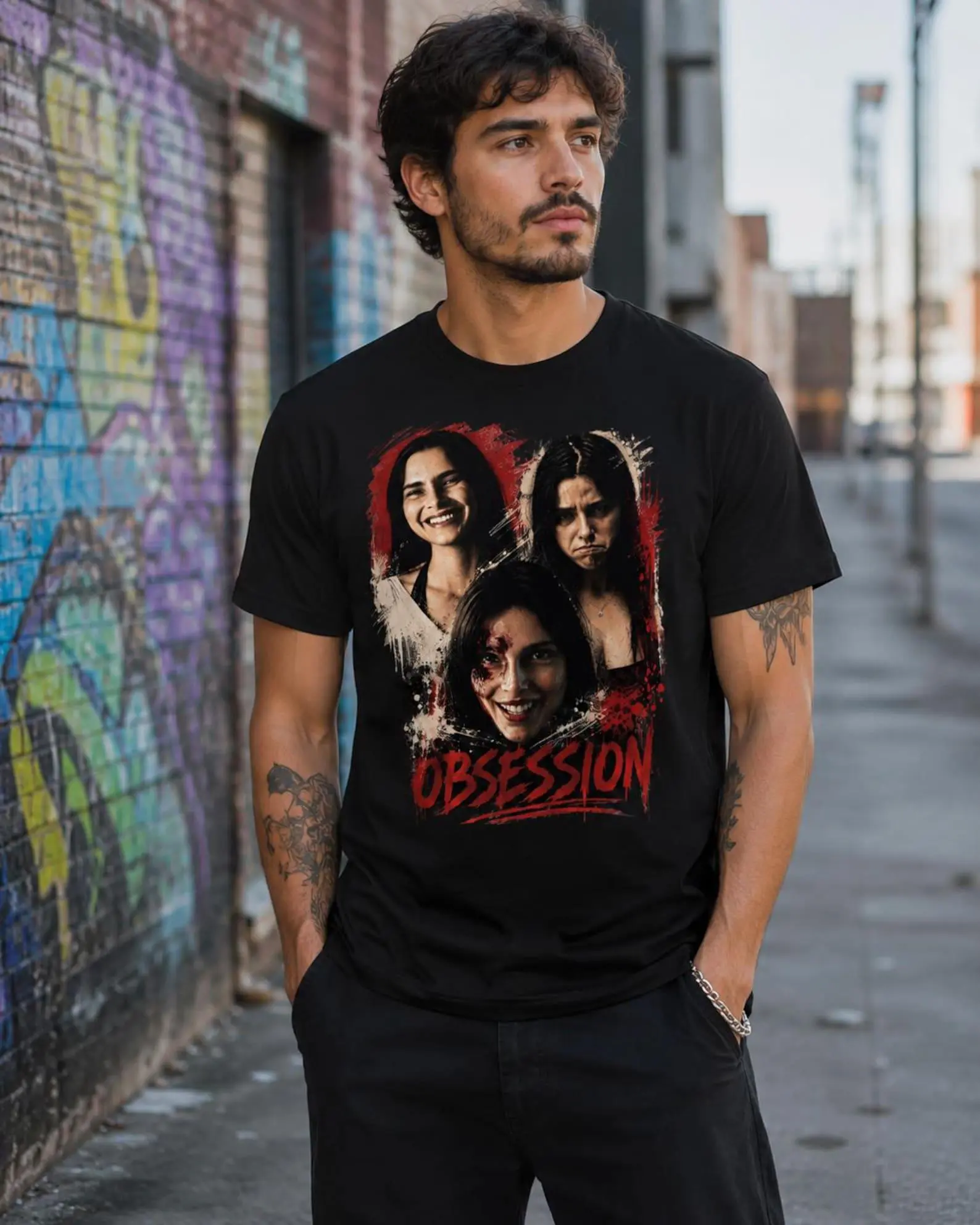 Obsession Movie T-Shirt, Psychological Horror Graphic Tee, Grunge Collage Shirt