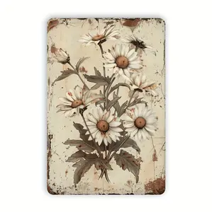 Vintage Daisy Metal Wall Art Rustic Floral Decor Easy to Hang for Home Bar Cafe and Garden 12x8 Inches