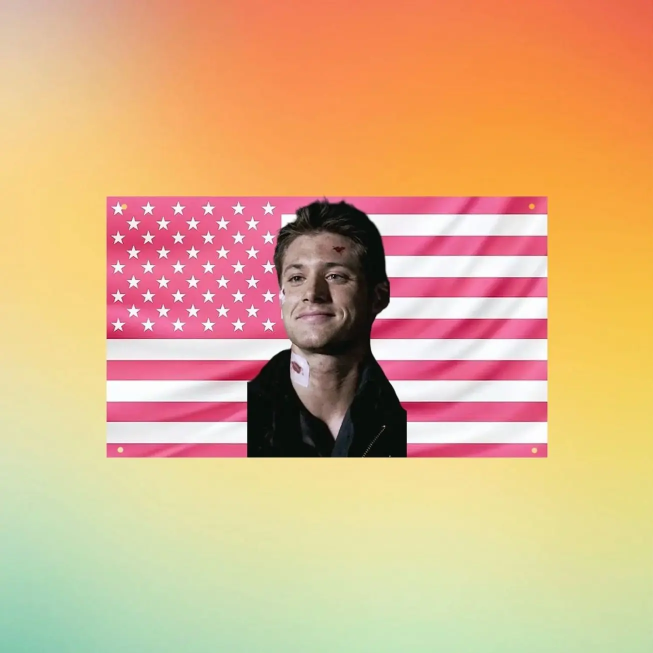 Dean Winchester Pink US Flag Wall Tapestry, Jensen Ackles Supernatural Wall Flag, Dorm Room Decor, Hunter Fan Gift