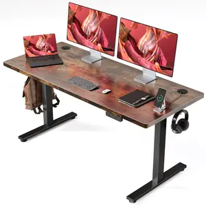 63" Electric Standing Desk with Memory Keys - Large Ergonomic Sit Stand Desk for Home Office - Rustic Brown Adjustable Workstation