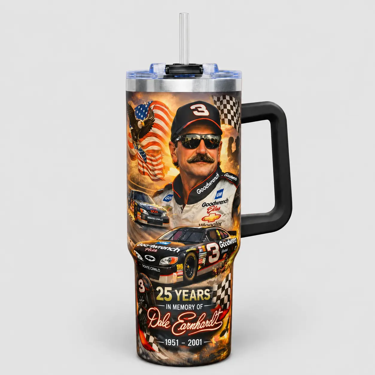 Racing Legend Memorial Tumbler 40oz 30oz, Stock Car Racing Fan Cup, Number 3 Race Car Tribute Drinkware, Garage Mechanic Gift For Dad Grandpa, Not Including The Straw Water Bottles