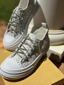 Very G Brand White Leopard Sneakers with Glitter Laces & Rubber Sole True to Size Women's Shoes