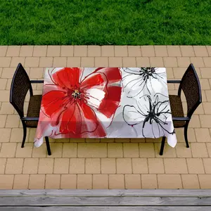 360 Stand Rectangular Tablecloth, 58x102 in Large Red & Gray Floral Botanical Print, Picnic Table Cover, Patio Dining Table Decor for Indoor/Outdoor Furniture