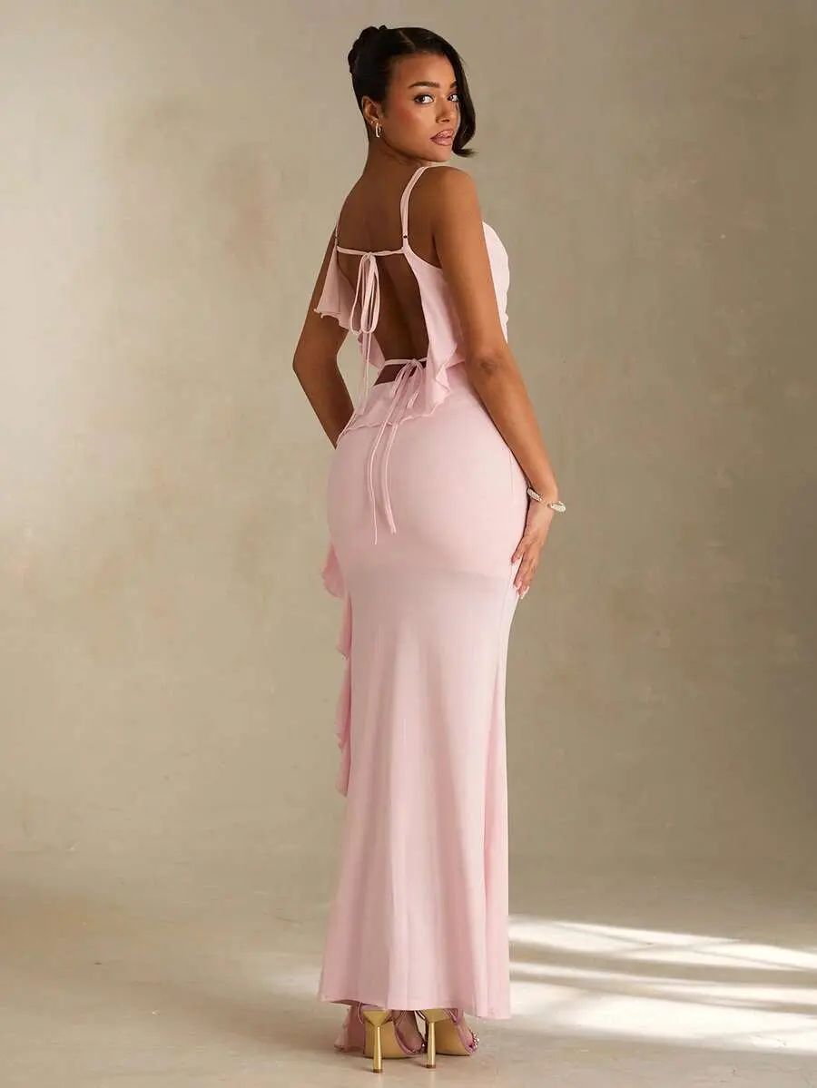 JADEE Green Mesh Knit Cropped Bustier Dress Festival Party Vacation High Slit Summer Dress