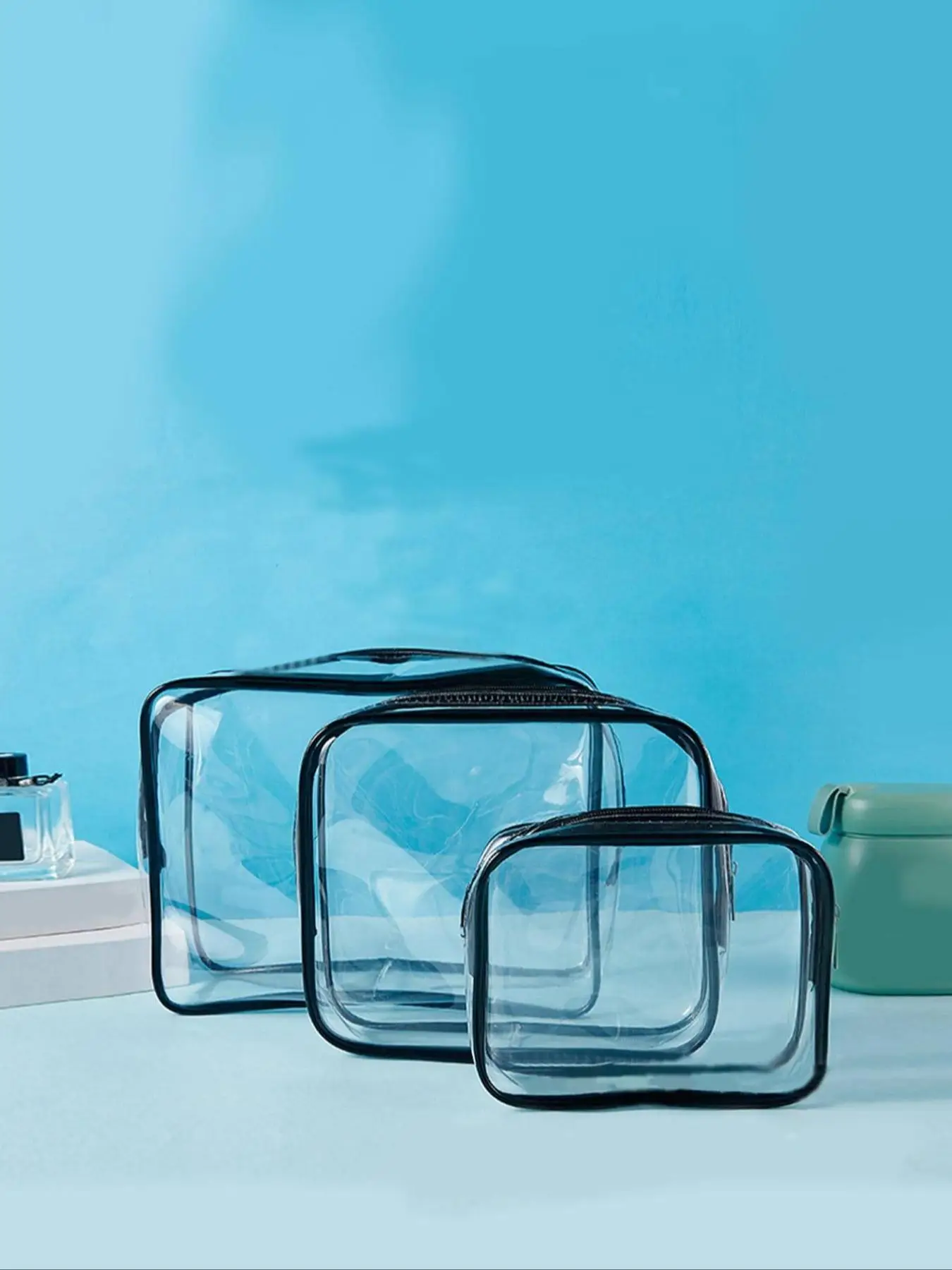 3pcs/set Minimalist Transparent Travel Toiletry Bag, Portable Cosmetic Storage Bag, Zipper Makeup Organizer Pouch for Travel & Gym Use