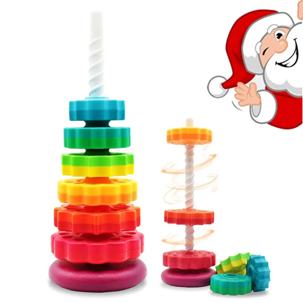 Colorful Ring Stacking Tower Toy, Rotating Stacking Block Toy, Early Education Puzzle Development Intelligence Ring Toy, Brain Development Toys For Bo