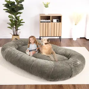 Garvee Human Sized Dog Bed for People Adults, 71"x48"x14" Giant Pet Bed for Humans, Large Bean Bag Napping Dog Bed with Removable Cover, Brown