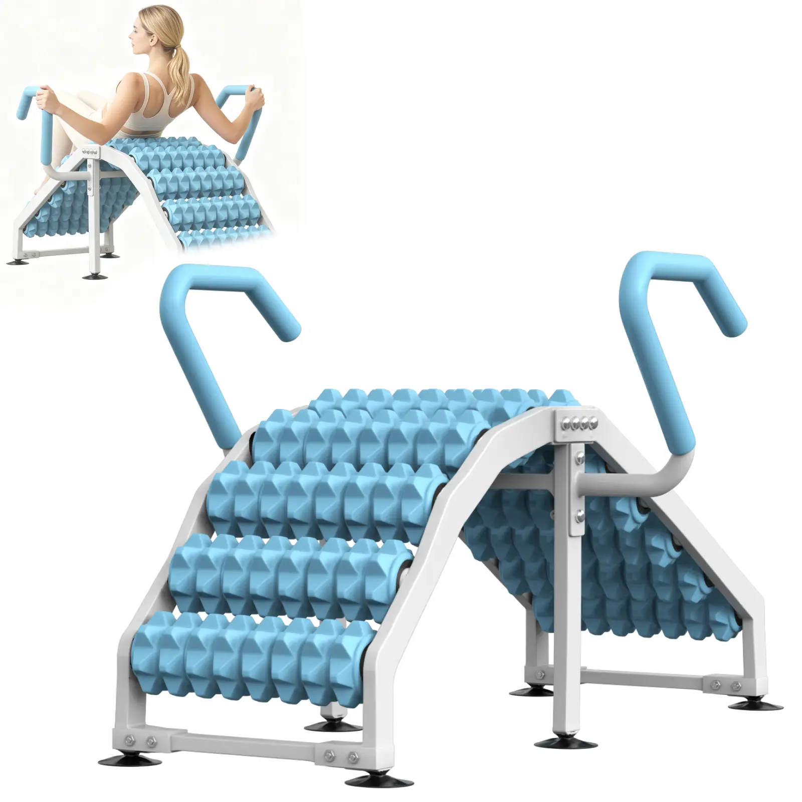 Full Body Massage Roller Machine, Manual Multi-Row Rolling Massager for Back,Deep Tissue Muscle Back Roller with Hands, Stress Relief Massager for Relaxation(Blue)