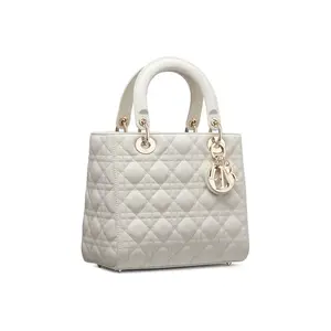 Pre-owned Dior LEATHER Shoulder Bags Lady Small Handbag in White Lambskin with Cannage Stitching