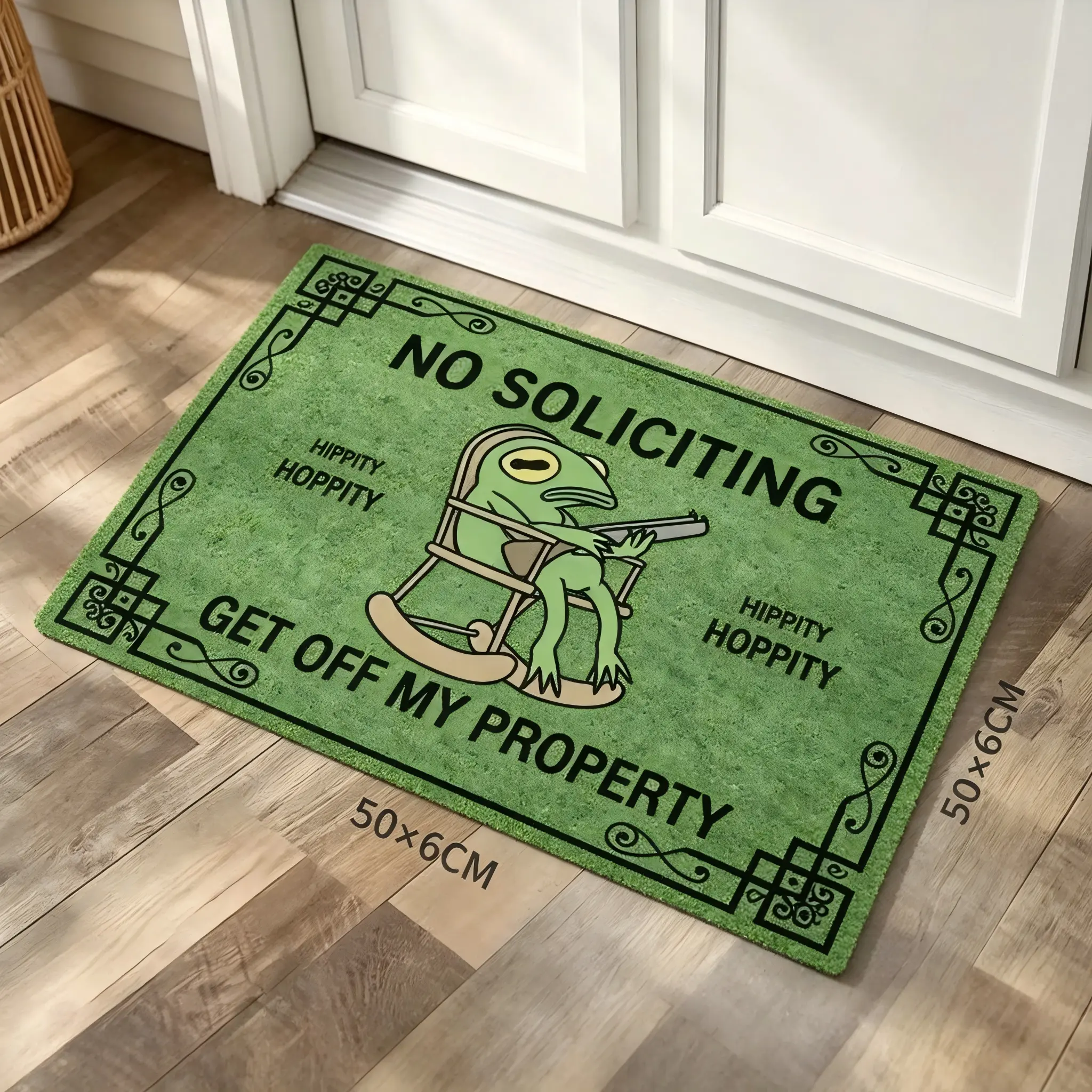 Hippity Hoppity Get Off My Property Funny Frog On Rocking Chair Doormat Outdoor Indoor Entryway Rug, Durable Wire Loop Floor Mat Easy Clean Anti Slip Back Door Mat Unique Weird Meme Decor Gift For Housewarming New Home Friends