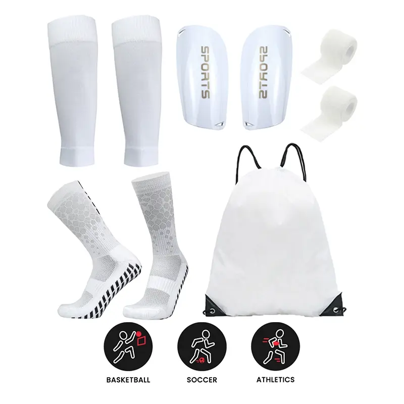 5-Piece Football Socks Set Outdoor Sports Fitness Training Kit, Sock Sets, Anti-Slip Athletic Grip Sock Soccer Basketball Player Socks, Shin Guards, Backpack, Straps, Football Accessories