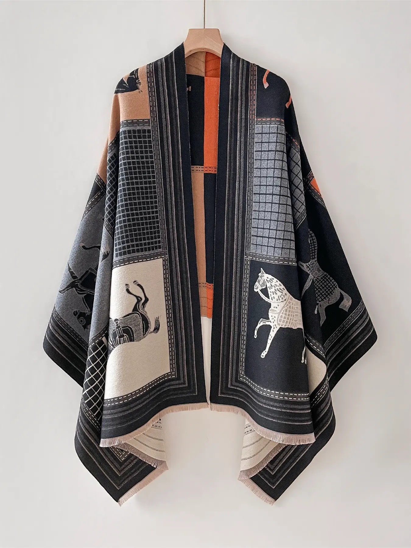 Unisex Horse Print Polyester Shawl, Soft Warm Casual Blanket Scarf for Fall & Winter, Fashionable Daily Wear Accessory, Perfect Birthday Gift Idea