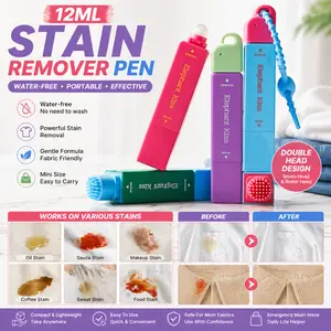 12ml Stain Remover Pen Water-free with Brush Head Oil Remover Stick Portable Double Head Design Emergency Stain Remover Shopping