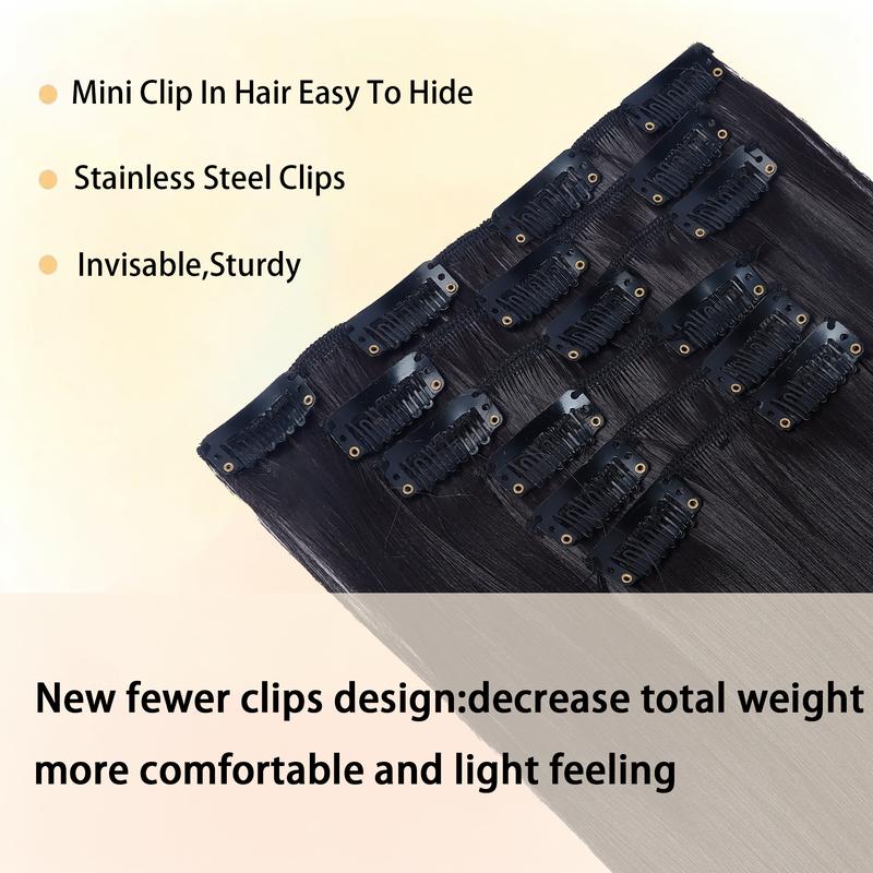 Clip in Hair Extensions 24 Inch 6PCS Natural Fluffy Invisible Seamless Straight Hair Extension High-temperature Synthetic Fiber Double Weft for Daily Use Busy Lifestyle Comfortable Fashionable resistant Thick Hair piece Clip Set