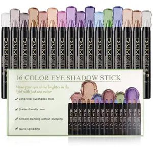 VolksRose 16 Colors Eyeshadow Shimmer Stick, Highlighter Eye Shadow Sticks Set, Colorful Eyeshadow Pencil Crayon Creamy, Waterproof Pearly Sparkle Glitter Cream Stick Pen EyeLiner Makeup for Women