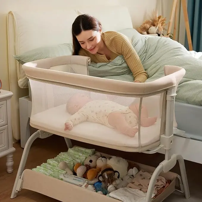 HARPPA Baby Bassinet 2-in-1 Cuddly Lite &Bedside Sleeper, storage Bassinet for Baby with Wheels & Storage Basket, Portable Crib, Breathable Mesh and Mattress, Height Adjustable, mothersdaygift, Baby Furniture, Newborn Baby,summerwins