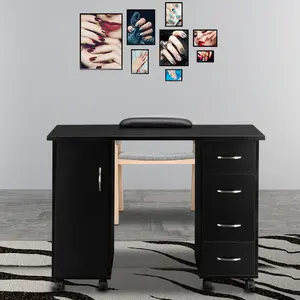 Manicure Table, Nail Table with Drawers, Cabinet, Lockable Wheels, Wrist Pad, Spa Salon Beauty Home Wood Technician Workstation, 47.2" x 21.3" x 31.9"