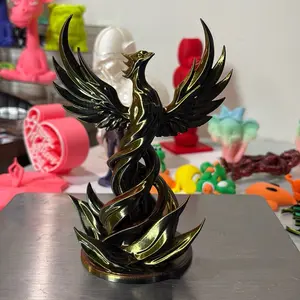 3D Phoenix Statue - Golden and Black Color, Abstract Design, Decorative Sculpture for Home or Office
