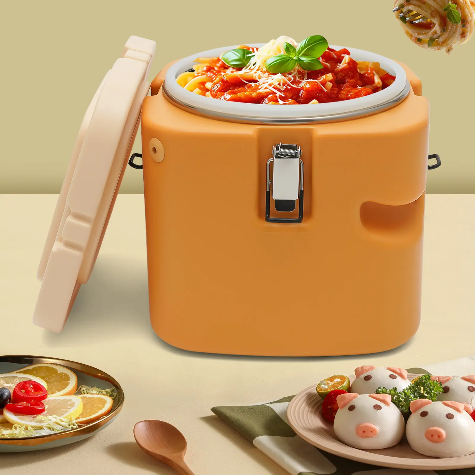 Yellow 2.5 Gallon Insulated Soup Carrier 304 Stainless Steel 6H Hot Cold Leakproof Thermal Container for Outdoor Camping Picnic Commercial Home Use